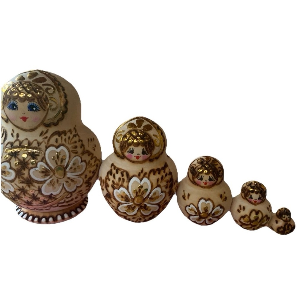 Handcrafted Gold and Cream Matryoshka Doll - Picture 3 of 6